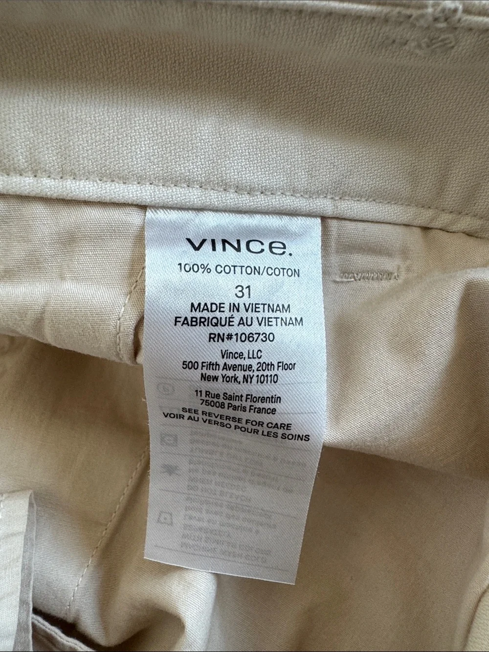 VINCE Men's Cream Cargo Pants in Size 31